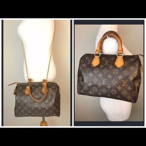 Louis Vuitton Brown Monogram Speedy Satchel with Tan Vachetta Trim